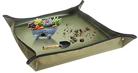 Nwvuop 75cmx75cm Pflanzmatte Umtopfmatte Wasserdicht Pflanzunterlage Gartenmatte Garten-Arbeitsmatte Armeegrün