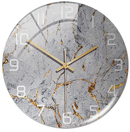 Acrílico Gris mármol Amarillo patrón Adhesivo de Pared Reloj Aguja de Metal Mecanismo de Reloj silencioso Sala de Estar Moderna decoración del hogar