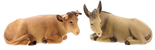 Esel und Ochse Holzfigur für Matteo-Krippe Grödnertal, 12 cm