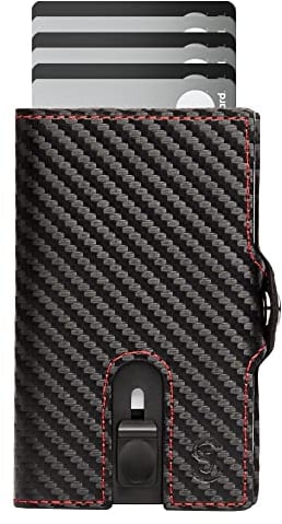 SLIMJACK Smart Wallet mit Münzfach - Kreditkartenetui mit RFID-Schutz - Geldbeutel für Herren - Aluminium-Kartenhalter - Smart Wallet für Karten & Münzen - Carbon Rot