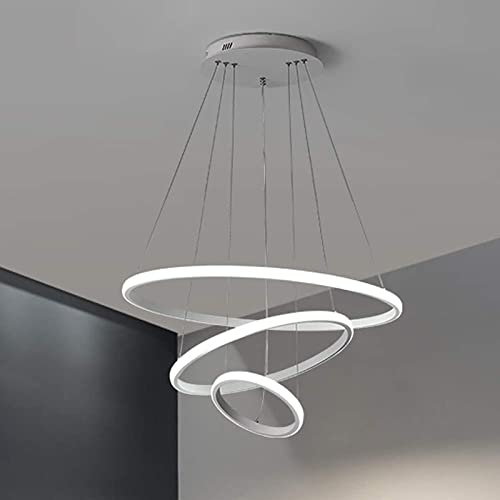 Planetitaly Lampadario 3 cerchio pendente moderno LED 51W resa luminosa 408w sospensione 3 anelli tavolo camera salone cucina LED LUCE CCT Control Color Temperatur 3 colori luce 3000K 4000K 6000K