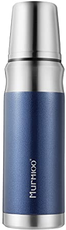 Murmioo travel vacuum flask，stainless steel insulated bottle, built-in cap cup, cold for 24 hours, heat for 12 hours, BPA Free leak proof, sweat free 17oz/500ml Blue
