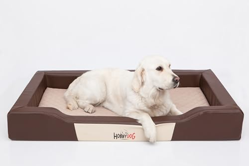 Bjird Hundebett - Hundekorb für kleine mittelgroße & große Hunde - Hundekissen - Hundesofa aus Kunstleder - Bezug abnehmbar und waschbar - Deluxe - Größe: L - Braun