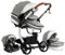 Prokoke PU-Leder Kinderwagen 3 in 1, Kinderwagen Set Einem Klick Faltbar, Kombikinderwagen 3 in 1 Umkehrbarem Zwei-Wege-Schub, Buggy Rahmen Aluminiumlegierung Baby Kleinkind Neugeborene (Grey 518)