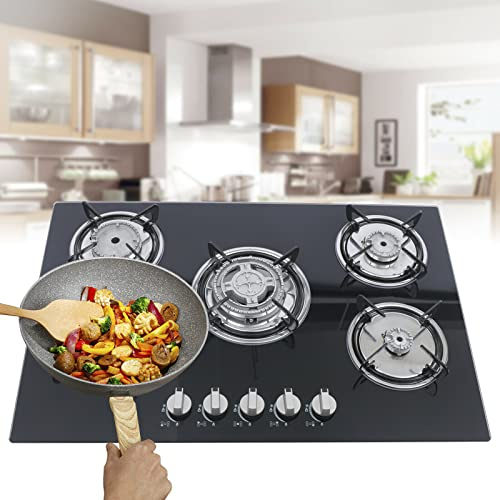 Plaque de cuisson vitrocéramique, cuisinière à gaz, encastrable, avec 5 zones de cuisson, brûleur pour gaz naturel et propane
