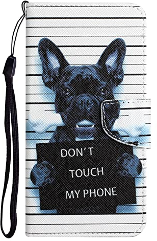AIFILLE Kompatibel mit Hülle iPhone 7/ iPhone 8 Don't Touch My Phone [Schwarzer Hund] 360 Stoßfester Schutzhülle PU Leder Kartenfach Flipcase Handyhülle mit Silikon Bumper Junge Männer Klapphülle