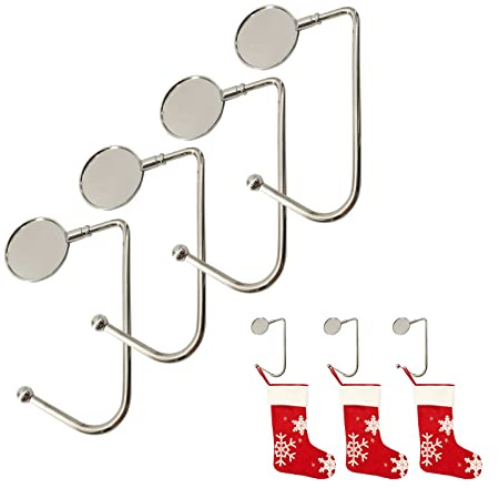 Jc.upin 4 Pcs Christmas Stocking Holders - Metal Mantel Xmas Hooks Hangers with Anti Skid Safety Hang Grip, Mantel Hooks Hanger Christmas Fireplace Stocking Hooks for Christmas Party Decoration