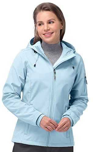33,000ft Veste softshell imperméable et respirante pour femme - Veste d'hiver chaude en polaire - Coupe-vent - Avec capuche, Bleu clair, XS