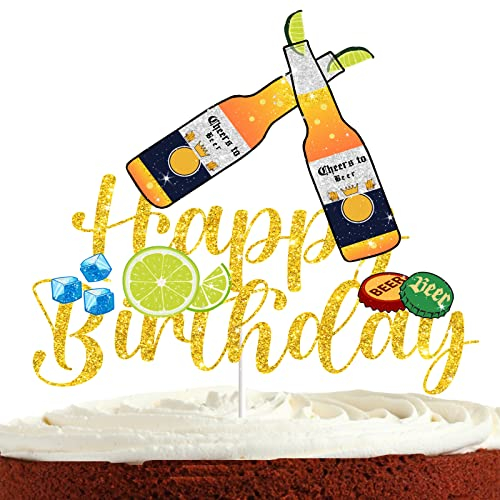 Beer Cake Topper for Men Women Birthday Oktoberfest Cheers and Beers Theme Party Supplies Wine Happy 20th 30th 40th 60th 70th Golden Birthday Cake Decorations