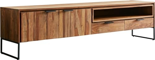 DELIFE TV-Board Nook Sheesham Natur 200 cm 2 Türen 2 Schübe Lowboard