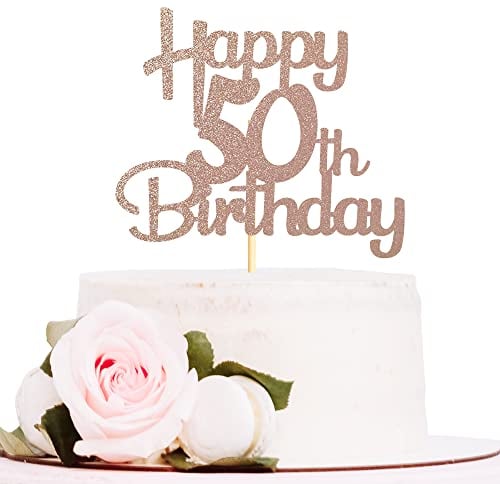 Sotpot Rose Gold Glitter 50 Cake Topper, 50th Birthday Cake Decorations for Birthday Party Anniversary Party Supplies
