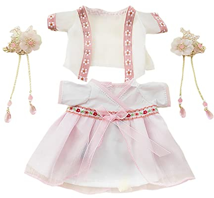 niannyyhouse 20 cm große Plüschpuppe, antiker Hanfu-Anzug, Schal, Kleid, Haarnadel, 20,3 cm, Puppenverkleiden (Rosa)