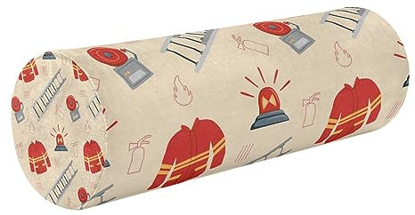 Queen Size Bolster Pillow Neck Roll Pillow Form Round Pillows for Neck Round Cushion Neck Roll Covers with Zipper Firefighter Fire Siren Ladder Fireman Jacket Fire Alarm