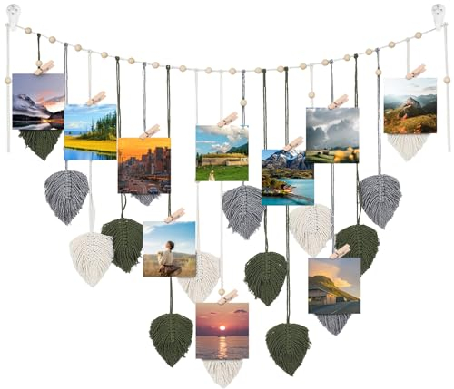 Geieold Boho Fotoseil Hängende Fotodisplay Boho 10 Holzklammern und 2 Spurloser