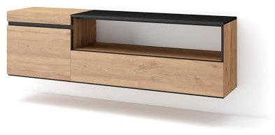 Skraut Home | Meuble TV | Banc Télé | Grand Espace de Rangement | 150x45x35cm | pour Les TV jusqu'à 65 | Suspendu, Mural | Style Moderne | Chêne et Noir