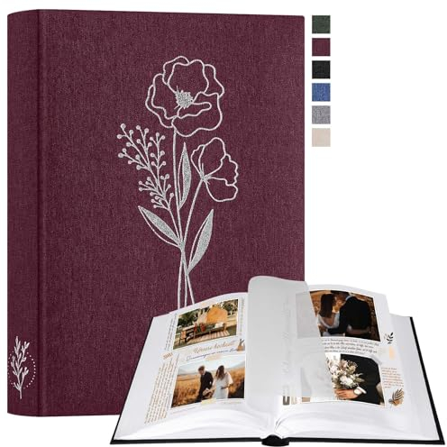Lanpn Fotoalbum zum Selbstgestalten und Einkleben, Kleines Leinen Fotobuch 60 weißen Seiten mit Pergamin Trennblätter Fasst 9x13cm 10x15cm 13x18cm Fotos (Lila, 19x27 cm)