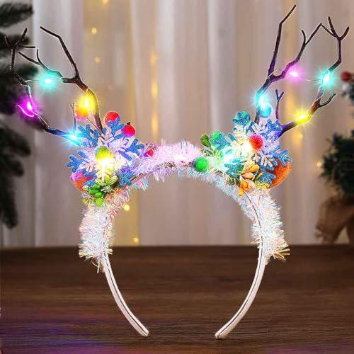Edary LED Weihnachten Haarreif Leuchtende Schneeflocken Stirnbänder Weihnachtlicher Haarschmuck für Damen