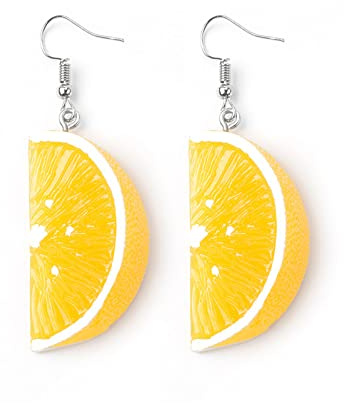 HOOLRZI Obst-Ohrring, Zitronen-Ohrring für Frauen, Kunstharz, lang, süßer Mandarinen-Charm-Ohrring, modischer Obst-Tropfen-Ohrring für Mädchen, Schmuck, Geschenke