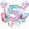 16 Stück 5 Jahre Bunt Schmetterling Luftballons Geburtstag Mädchen Schmetterlinge Folienballon Geburtstagsdeko Feen mit Band für Themen Party Festival Party Dekoration