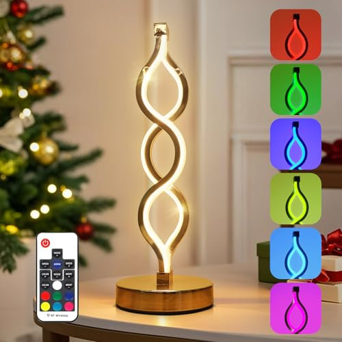 LED Nachtlicht Moderne Dimmbar Nachttischlampe:16W 3000K RGBW Tischleuchte Metall Dekolampe USB 7 Farbmodi und Warmes Licht Tischlampe - für Schlafzimmer Arbeitszimmer Wohnzimmer - Spiral