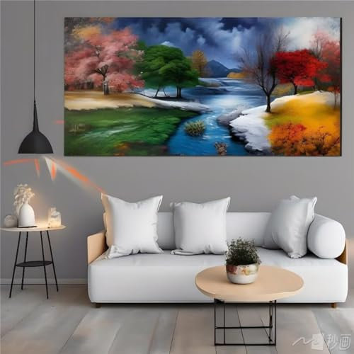 Shejyn 5D Diamant Painting Kit Complet Quatre saisons Diamond Painting lmages Adultes Grand XXL 30x15cm Bricolage Peinture Diamant Arbre Cristal Débutant Art Set pour Décoration Murale Maison Cadeau
