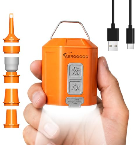 Aerogogo GIGA Pump 4 Mini Air Pump 4.2kPa with Camping Lantern Portable Air Pump, Rechargeable Air Inflator can Deflation, Travel Inflator for Air Bed Mattress, Swimming Rings, Vacuum Bags