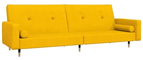 vidaXL Schlafsofa 2-Sitzer, Schlafcouch mit 2 Kissen, Gästebett mit Holzrahmen, Sofabett Tagesbett Couch Sofa Ausziehbar, Gelb Samt