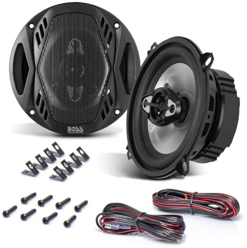 Kit Set para Boss Audio Systems NX524 2 Altavoces coaxiales de 4 vías 5,25 13 cm, 150 vatios rms 300 vatios máx, 4 ohmios, 83 db, con suspensión de Goma, el par + Cables de instalación Gratis