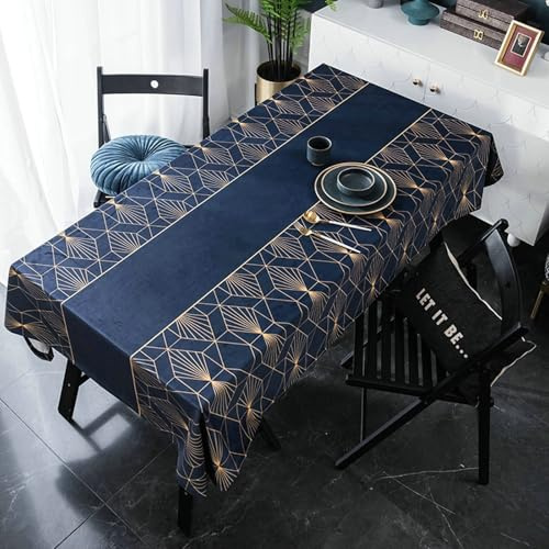 Bishilin Navy Blue Table Cloth, Dining Table Cover Gold Line Washable Tablecloths Rectangular 39 x 55 Inch for Kitchen Dinning