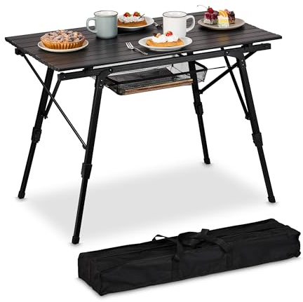 Relaxdays Klapptisch, klappbarer Camping Tisch, höhenverstellbar, Aluminium, faltbar, Alu Multifunktionstisch, schwarz