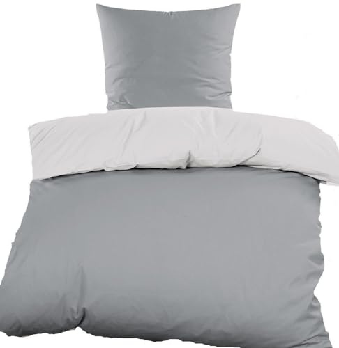 KH-Haushaltshandel 2-TLG. Satin Wende Bettwäsche, 135x200+80x80cm, 100% Baumwolle, grau/Silber, Uni/einfarbig (P-SatGrauSilber)