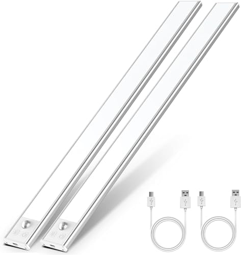 skelo Luz LED con Sensor de Movimiento 40CM 3000mAh,Luz LED Armario con 3 Color 2 Modos USB-C Recargable, LED Cocina Bajo Mueble para Gabinete Pasillo Escalera Sótano Cocina 2 PCS