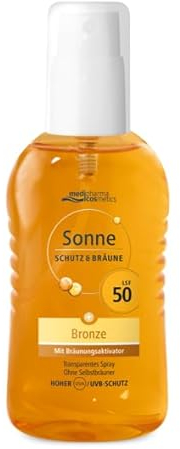 Medipharma Bronze-Sonnenaktivator LSF 50 – hoher Schutz – wasserabweisend – leichte und transparente Textur – 200 ml