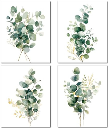 CREATCABIN 4 Stück Eukalyptus-Wandkunst,Botanische Tropenpflanzendrucke,Leinwandposter,Blätterbild,Boho-Wanddekoration,Leinwand-Wandkunst,Chemiefaseröl Für Zuhause,Wohnzimmer,25x20cm,Ungerahmt