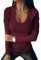 Chicrise Camiseta Manga Larga Mujer Basica Color Sólido Jersey Informal Cuello Pico Sexy Punto Suéter Vino Rojo Mayor 46-48