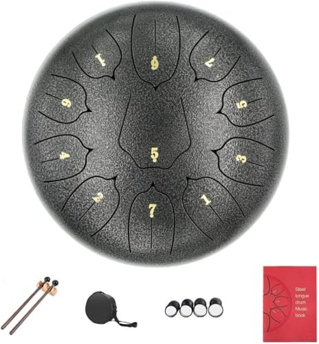 Stahlzungentrommel, 10 Zoll Steel Tongue Drum, 11 Noten, Handtrommel HandPan Drum mit Drumsticks,Tragetasche,Musikbuch und 4 Fingerpicks