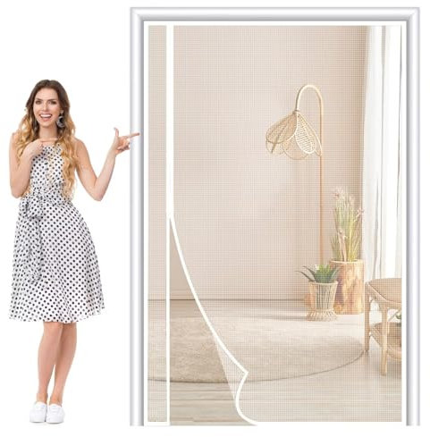 Rideau anti insectes pour caravane Porte, 140×240cm Blanc moustiquaire avec bandes magnétiquesPorte moustiquaire pour caravane Moustiquaire magnétique Fermeture automatique
