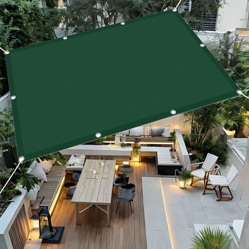 Voile d'ombrage Angle Droit 350 x 380 cm Imperméable Jardin Parasol Filet de D'Extérieur Extérieur, Jardin, Terrasse, Balcon UV Protection 98% Résistant Aux Déchirures, Vert Foncé
