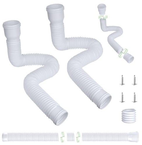 Auffangbecken Fallrohr Erweiterungsset, Kreisförmiges Dachrinnen Ablaufanschluss Set 155 cm Fallrohrverlängerungen Flexibel Set Regenrinnen Fallrohr Verlängerung für Rasen (Weiß, 2 Stück)
