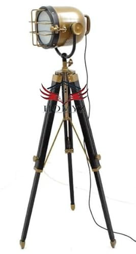 HOMYZ Standing Light Spotlight Modern Design Shelf Floor Lamp Tripod Wooden Stand for Living Room, Bedroom, Office for Antique Brass Floor Lamp Halloween
