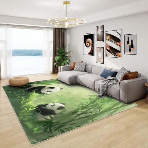 Generisch Panda Teppich Kinderzimmer - Teppich Wohnzimmer Schlafzimmer Kawaii Tiere, Großer Teppich Wildtiere, Weich Kurzflor & Waschbar & rutschfest Wohnzimmerteppich, Bettvorleger 120x180 cm