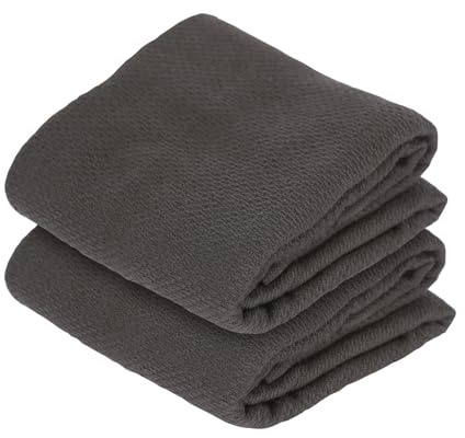 Nicola Spring Deluxe Tea Towel - 60 x 40cm - Charcoal - Pack of 2-100% Cotton Tea Towel Absorbent Kitchen Cloth Soft Hand Towel Glass Cleaning Cloth