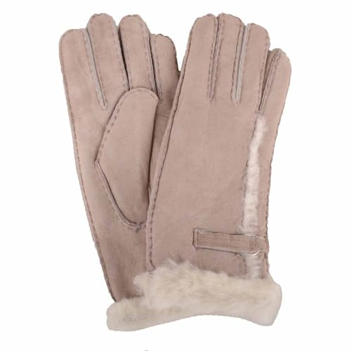 SNUGRUGS Womens Sheepskin Glove with Wool Out and Buckle Detailing - Beige - Small
