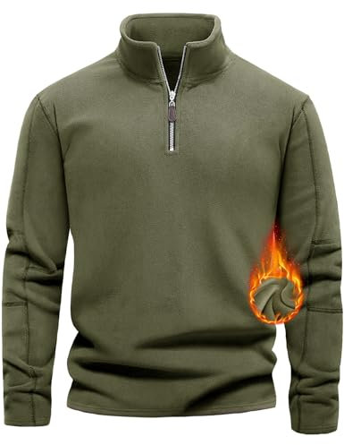 TOMEEK Herren Fleece Pullover Half Zip Sweatshirt Fleecepullover Sport Arbeitspullover Herren Fleecejacke(Armeegrün,L)