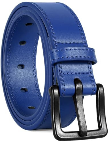 WHIPPY Gürtel Herren Ledergürtel für Jeans Verstellbarer Outdoor Leder Gürtel Unisex Arbeitsgürtel mit schwarz Kunststoffschnalle,Königsblau 110cm