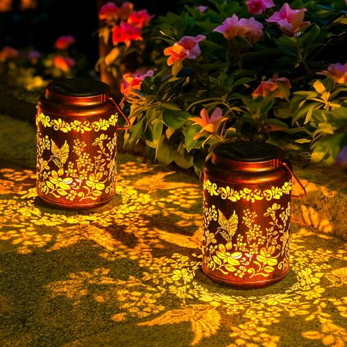 OxyLED Geschenk Frauen, 2er Set Kolibri Solarlaterne für Draußen mit Handle IP44 Wasserdicht Auto Ein/Aus Ideale Solar Laterne für Garten Balkon Tischdeko & Wege als Geschenke für Mama Oma Frauen