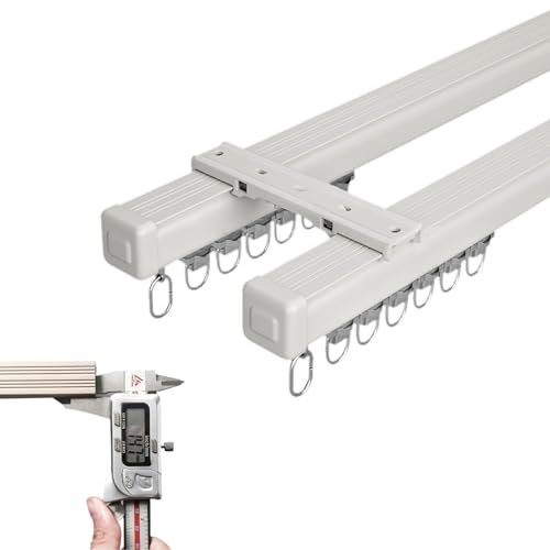 Gardinenstange aus robustem Aluminium, für Wohnzimmer, Schlafzimmer, Decken- oder Wandmontage, Individuelle Doppelschienen-Set, Länge 110 m, Weiß, 180 cm