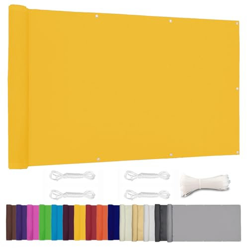 Moboo Balkon Sichtschutz PB2 PES blickdichte Balkonumspannung mit Ösen und Kabelbinder 8 Tage geliefert - in div.5 Größen & 2 Farben 420D Gelb, 1x5m
