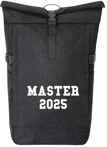 Huuraa Kurierrucksack Master 2025 Abschluss 30-44 Liter Black Melange Fairtrade Rolltop Rucksack Geschenkidee
