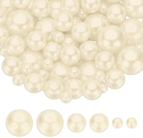 PATIKIL 8/14/20 mm Kunstperlen 150 STK Perlen Ohne Loch Schwimmperlen Für Vasenfüller Tischdekoration Für Hochzeit Party Zuhause Tischdeko Schwimmkerzen Beige